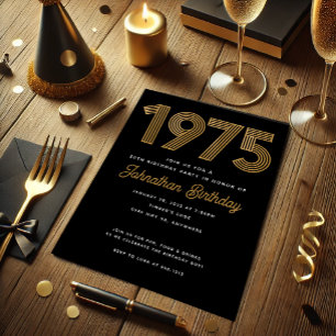 Convite de 50º Aniversário em Faux Dourado Preto d