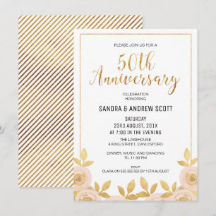 Convite de 50º Aniversário Floral Faux Dourado