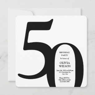 Convite de 50º Aniversário Minimalista Preto e Bra