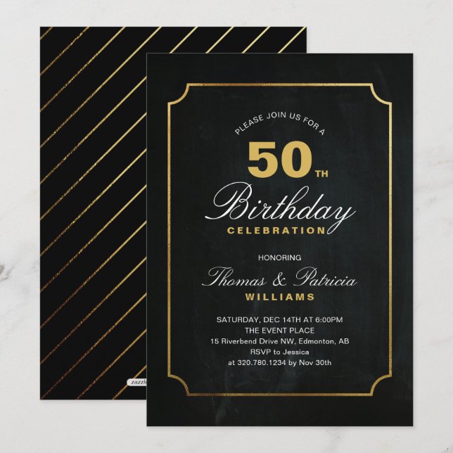 Convite de 50º Aniversário Ouro Simples Elegante (Frente/Verso)