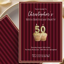 Convite de 50º Aniversário para Ele Burgundy Doura