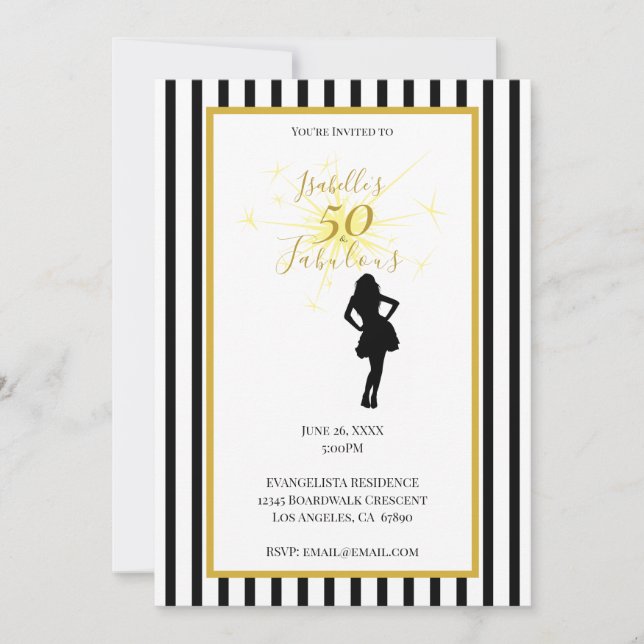 Convite de 50º Aniversário Preto & Dourado (Frente)