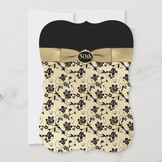 Convite de 50º Aniversário Preto e Dourado Elegant (Frente)