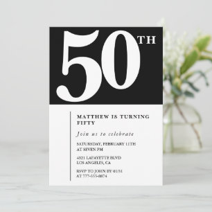 Convite de 50º aniversário preto Elegante Chique S
