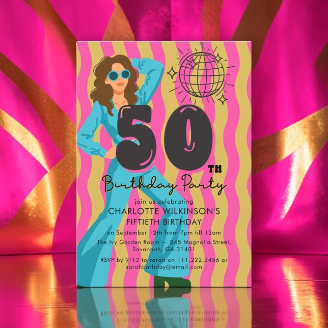Convite de 50º Aniversário Retro Bola de Discoteca (Criador carregado)