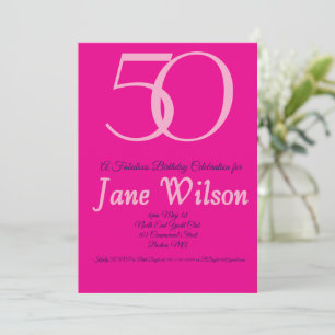 Convite de 50º aniversário rosa, branco e preto
