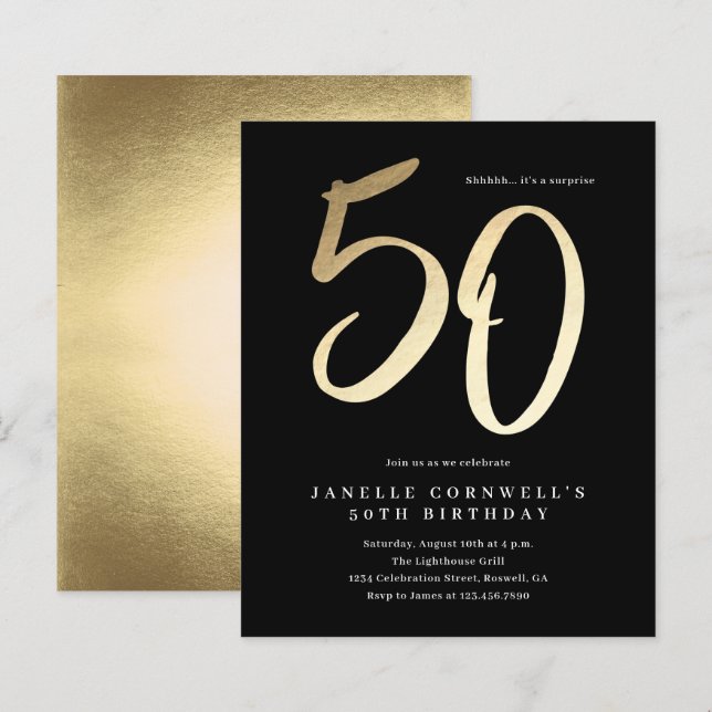 Convite de 50º aniversário tipo ouro moderno econô (Frente/Verso)
