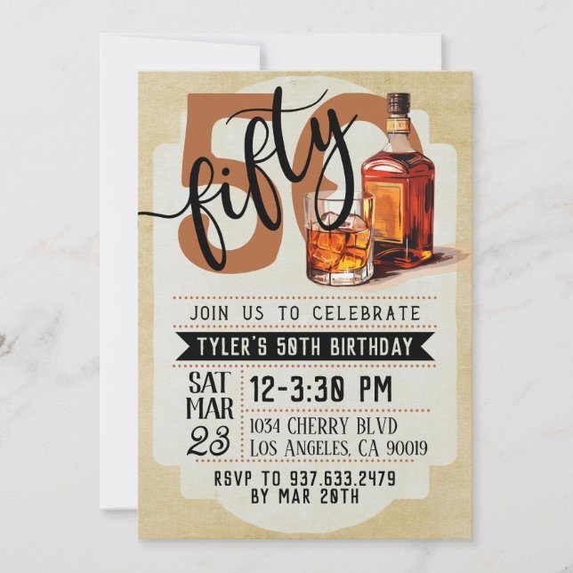 Convite de 50º aniversário Whiskey & Cigars (Frente)