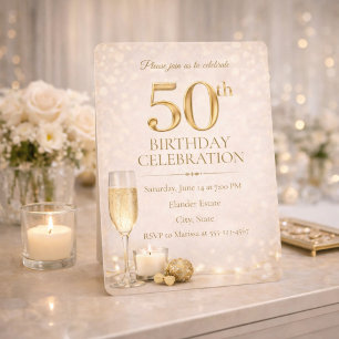 Convite de 50º Brilho em Dourado Champagne