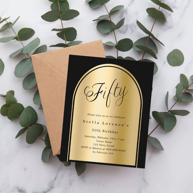 Convite de 50 anos de arco de dourado preto (Criador carregado)