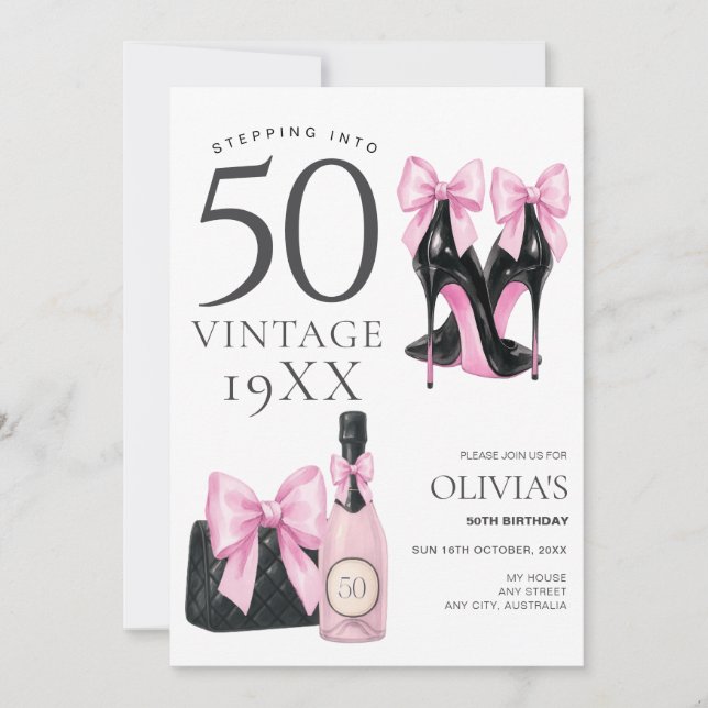 Convite de 50 anos de idade Rosa ao completar 50 a (Frente)