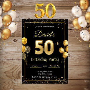 Convite de 50 anos, preto e Dourado