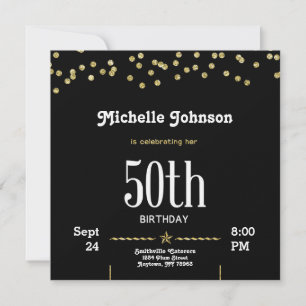 Convite de 50 de aniversário Dourado personalizáve