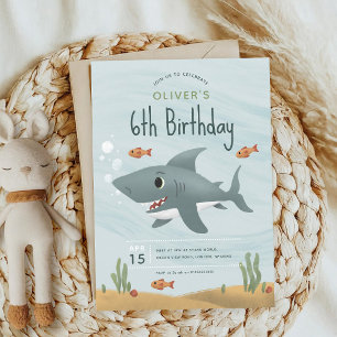 Convite de 6º Aniversário do Menino Tubarão Oceano