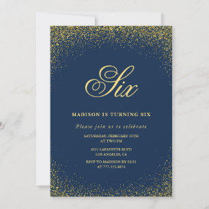 Convite de 6º aniversário elegante Dourado Marinho