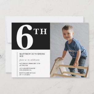 Convite de 6º aniversário elegante Menino Negro Fo