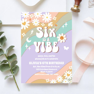 Convite de 6º Aniversário Groovy Rainbow