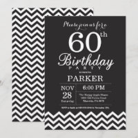 Convite de 60º Aniversário Chevron Preto e Branco
