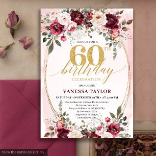 Convite de 60º Aniversário Chic Boho Marrom Dourad