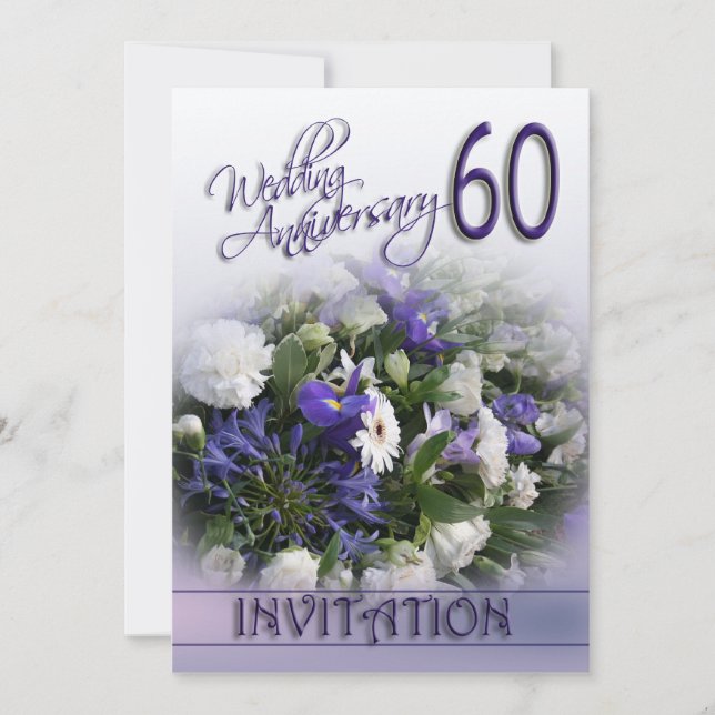 Convite de 60º Aniversário de Casamento Flores Azu (Frente)
