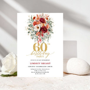 Convite de 60º Aniversário Floral Dourado Outono B