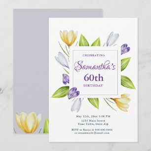 Convite de 60º Aniversário Floral Elegante de Prim