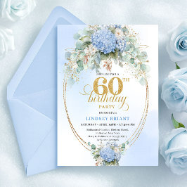 Convite de 60º Aniversário Floral em Aquarela Azul