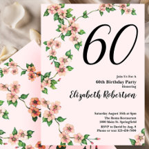 Convite de 60º Aniversário Floral em Rosa Bege