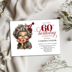 Convite de 60º Aniversário Humor Design de Velha S