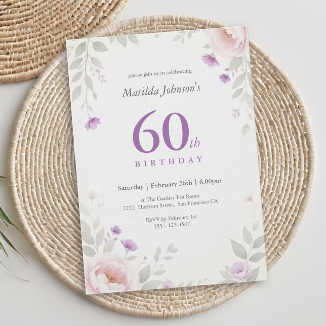 Convite de 60º Aniversário Jardim Floral Pastel (Criador carregado)