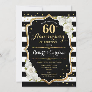 Convite de 60º Aniversário - Preto Branco Dourado