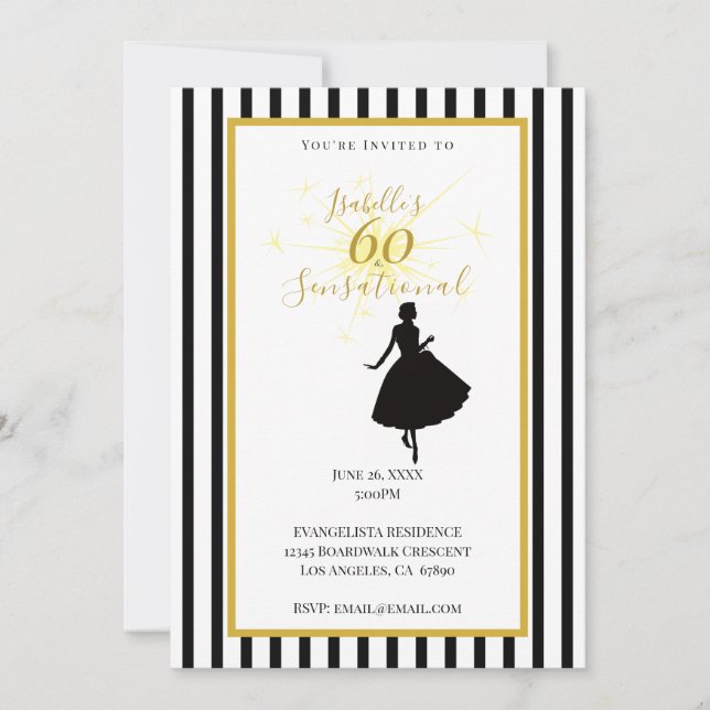 Convite de 60º Aniversário Preto e Dourado (Frente)