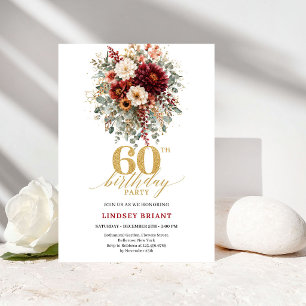 Convite de 60º Aniversário Stylish Marsala Gold Ou