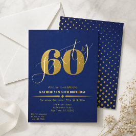 Convite de 60 Anos Azul e Dourado Elegante