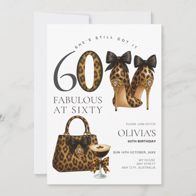 Convite de 60 anos com estampa de leopardo na moda (Frente)