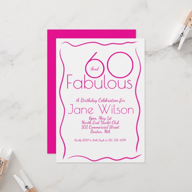 Convite de 60 Anos Feminino Moderno Rosa Branco (Frente/Verso In Situ)