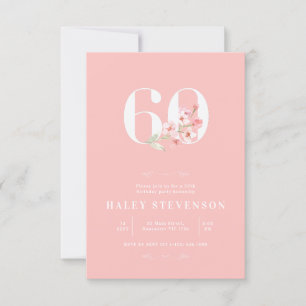 Convite de 60 Anos Flores Rosa e Branco Simples El