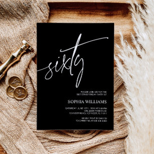 Convite de 60 de aniversário minimalista preto e b