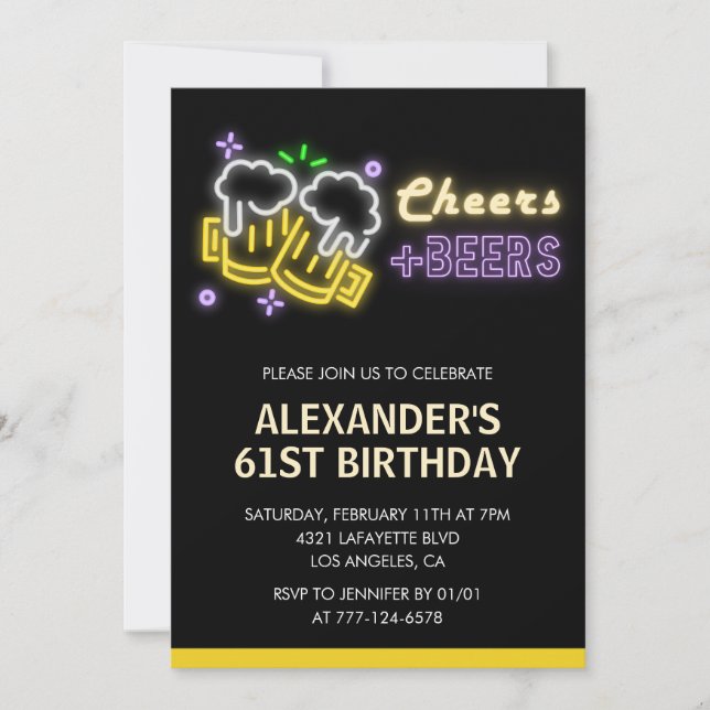 Convite de 61º aniversário Black Cheers Beer Drink (Frente)