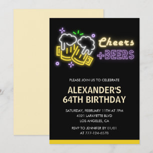 Convite de 64º aniversário Black Cheers Beer Drink