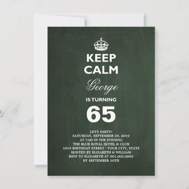 Convite de 65 anos engraçado para manter a calma n (Frente)