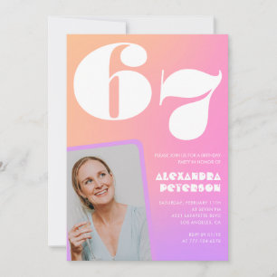 Convite de 67º aniversário com foto retrô gradient