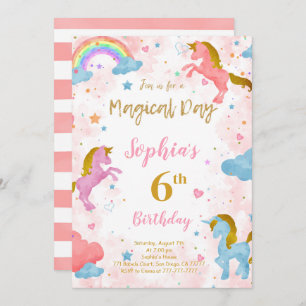 Convite de 6 Birthday Unicorn