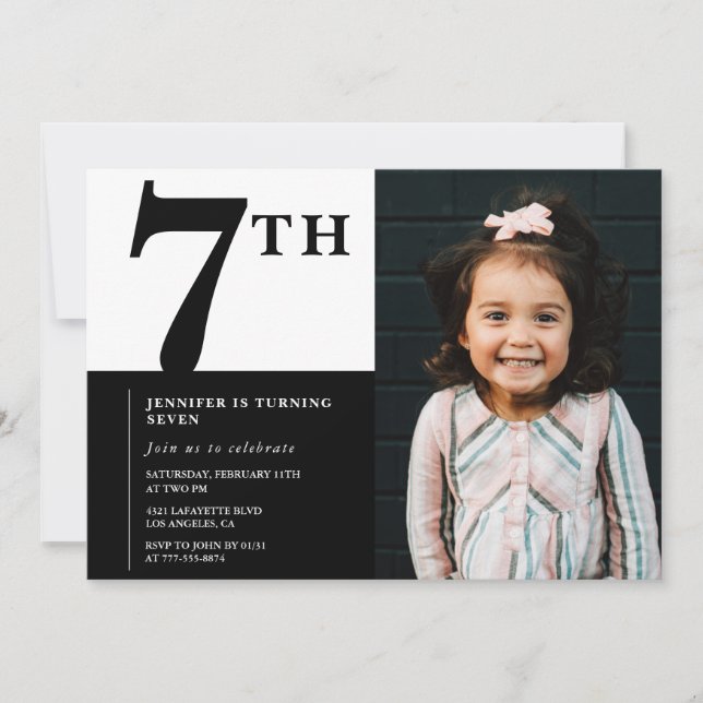 Convite de 7º aniversário elegante Menina Chic Fot (Frente)