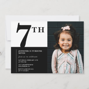Convite de 7º aniversário elegante Menina Chic Fot