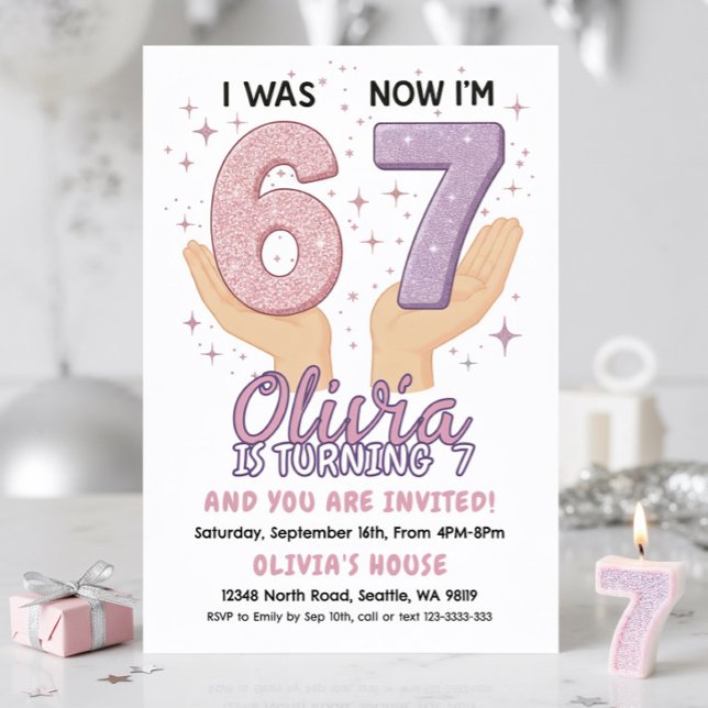 Convite de 7º Aniversário Menina (Criador carregado)