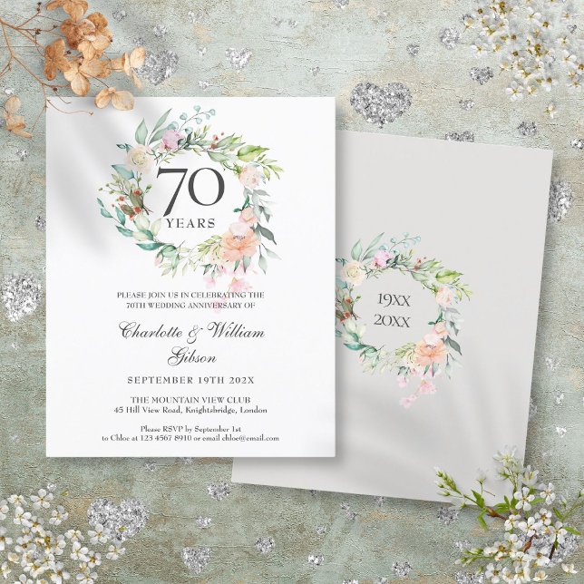 Convite de 70º Aniversário de Rosas do Orçamento (Budget Roses Garland 70th Anniversary Invitation)