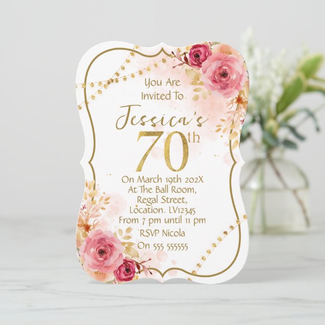 Convite de 70º Aniversário Floral (Em pé/Frente)