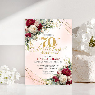 Convite de 70º Aniversário Floral Dourado Elegante