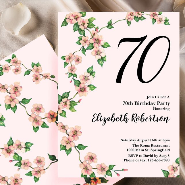 Convite de 70º Aniversário Floral em Rosa Bege (Criador carregado)
